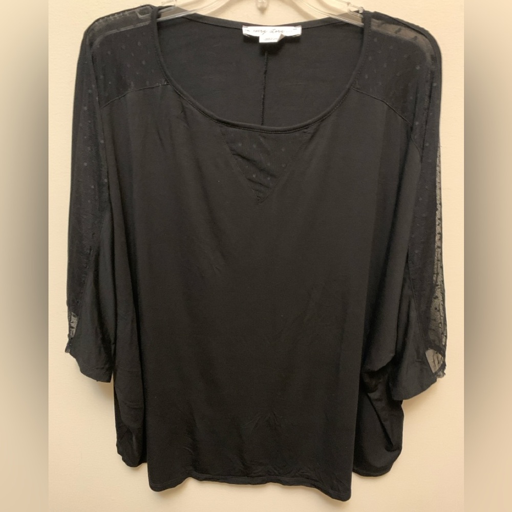 PENNINGTONS Black Top with Mesh and Dots On Outer Arm and V-Neck